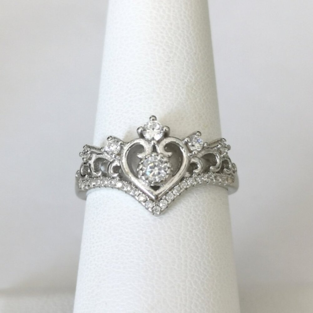 New crown tiara ring Sterling Silver CZ size 8